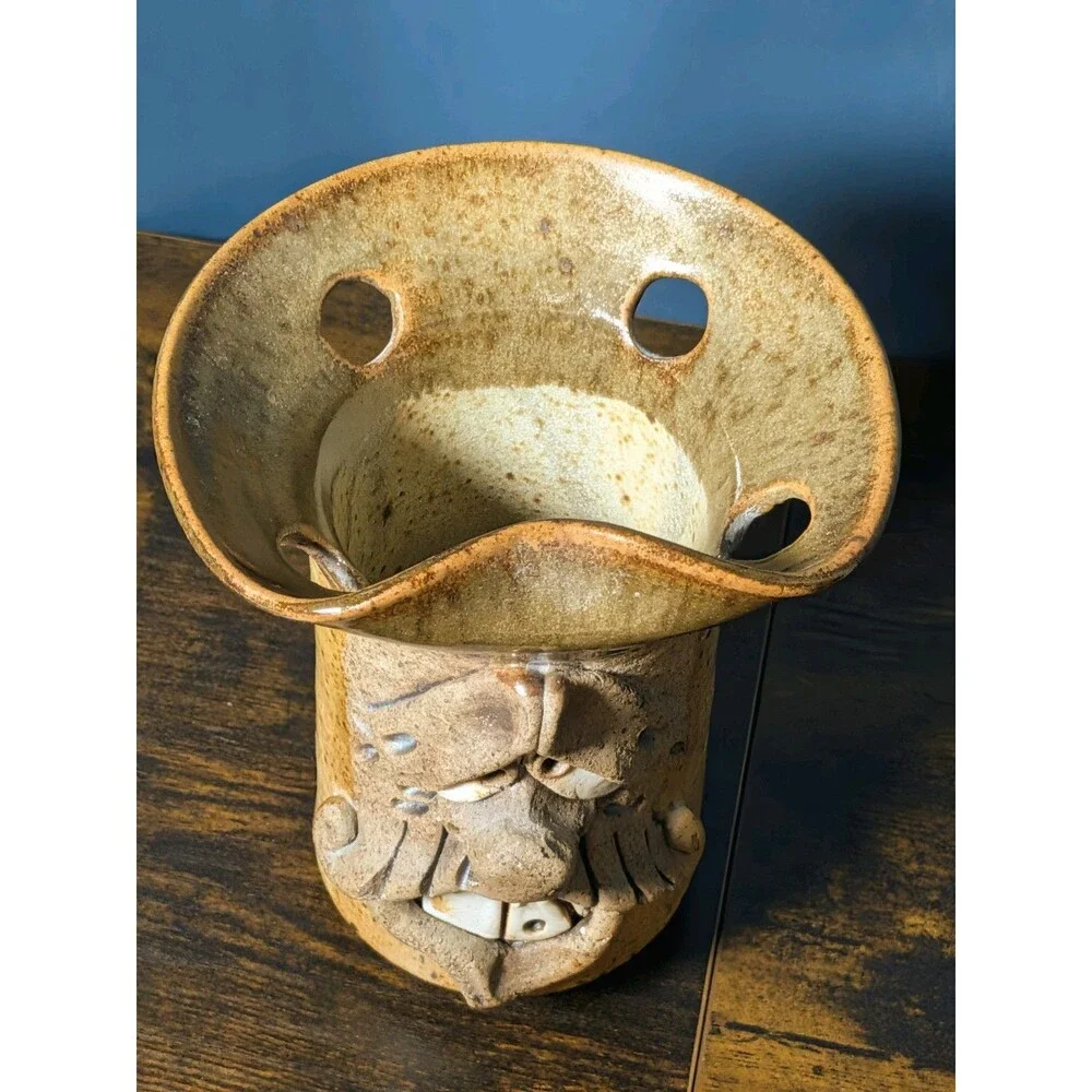 Vtg Baalbergen Pottery Ugly Funny Face Pottery Cowboy Hanging Vase Holder Marked